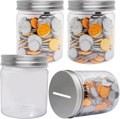 Imagen del producto de Huchas transparentes, pequeñas, paquete de 4 unidades, para monedas, con poco plástico, aptas para niños y niñas