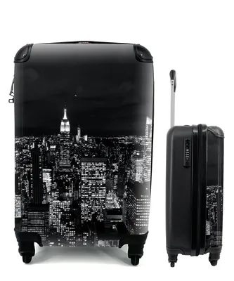 Produktbild von MuchoWow® Koffer Handgepäck Trolley Rollkoffer Kleine Reisekoffer mit 4 Rollen - Skyline - Schwarz - Weiß - New York - Amerika - Cabin Size < 55x40x23 cm & 55x40x20 cm - Fotokoffer - Kabinenkoffer - Boardgepäck - Reise-Box - Reisekoffer - Reisegepäck - Koffer mit Bild - Trolley für Kinder
