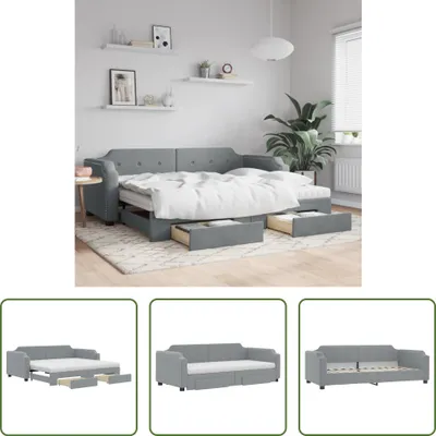 Zdjęcie produktu dla The Living Store Rozkładane łóżko dzienne z szufladami jasnoszare 90x200 cm tkanina
