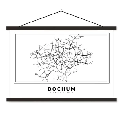 Produktbild von MuchoWow® Textilposter Deutschland - Bochum - Stadtplan - Karte - Schwarz-Weiß - Karte 120x80 cm mit schwarzem Rahmen - Wanddeko