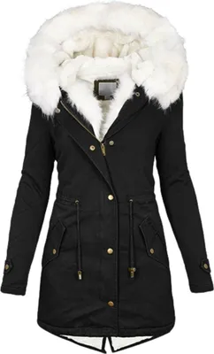 Produktbild von Wintermäntel für Damen, warme, dick gepolsterte Oberbekleidung mit Kapuze und großem Kragen für Damen