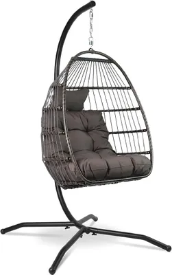 Imagen del producto de Silecomplaza: Silla colgante con estructura – Silla huevo de ratán – Para interior y exterior