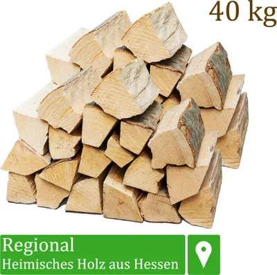 A pile of chopped firewood with text overlays indicating weight and origin.