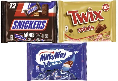 Produktbild von Schokoriegel Minis Mix 681g I Snickers 227g, Twix 227g & Milky Way 227g
