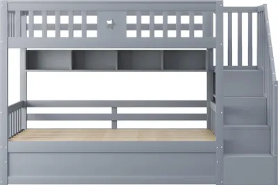 Produktbild von Flieks Etagenbett 90x200cm mit Regal, Hydraulisches Kinderbett mit Stauraum, Hochbett Stockbett mit Rausfallschutz und Lattenrost, Einzelbett Grau