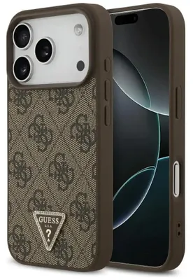 Image de Etui Guess Cuir 4G Triangle Strass Magsafe Na Iphone 17 Pro - Brązowe