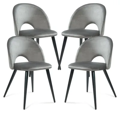 Image de Lot de 4 chaises de salle à manger « Karijoki » : chaises rembourrées en velours avec pieds en métal, 77 x 50 x 55 cm, gris / noir