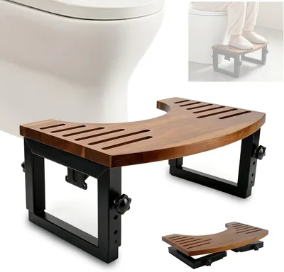 Obrázok produktu pre Drevená toaletná stolička, skladacia, výška 18-23 cm, určená do kúpeľne