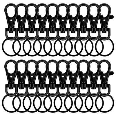 20 Karabinerhaken 25 mm, drehbar, schwarz, für Schlüsselanhänger