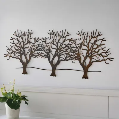 Produktbild von Wanddeko "Bäume" aus Metall, braun in Rost Optik, 100x43 cm, Wandbild, Wandschmuck, Metallbild