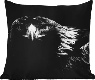 Produktbild von MuchoWow® Outdoor Kissen - Bussard - Vogel - Tiere - Schwarz - Weiß - 50x50 cm - Wetterfest - Lounge Kissen - Komfortabel - Kissen mit Bild