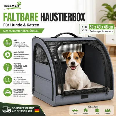Produktbild von Autotransporttasche faltbare Hundebox 50x48x49cm Kennel Transport für Hund Katze, KI-generiertes Bild