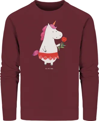 Produktbild von Mr. & Mrs. Panda Bio Sweatshirt Einhorn Dame Größe XS - Burgundy - Geschenk, Pullover, Sweater, Baumwoll, Einhörner, Bachelorette, Unicorn, Frau, Pulli, Bachelor