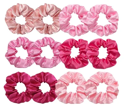 Immagine prodotto di Set di 12 Elastici per Capelli in Raso Rosa - Fasce Elastiche per Capelli