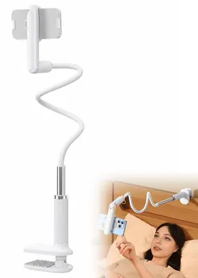 Produktbild von Schwanenhals Handyhalterung 110cm, flexible Smartphone Halterung Bett Clip 4–7 Zoll, stabile Tisch Halterung für Streaming