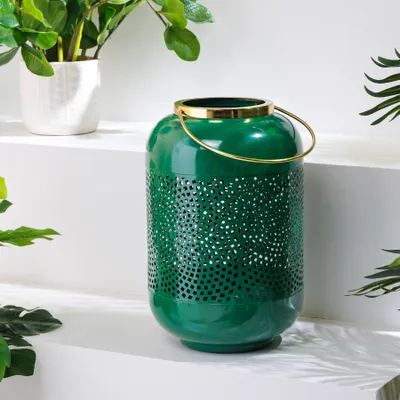 Produktbild von riess-ambiente Deko Windlicht CANDLELIGHT 30cm edelgrün Metall Laterne Kerzenständer Dekoration