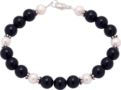 Produktbild von Armband aus Onyx & Perlen & 925er Silber schwarz weiß Armschmuck Damen