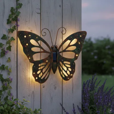 Produktbild von abc HOME | Wanddeko Schmetterling | LEDs | Solarpanel | Lichtsensor | 42 cm B