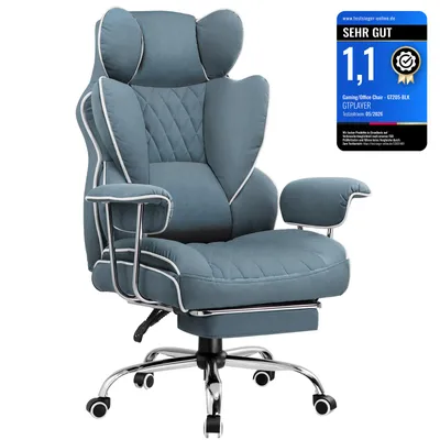 Zdjęcie produktu dla Fotel do gier GTPLAYER, fotel dla graczy, ergonomiczny fotel biurowy z podnóżkiem, regulowanym podparciem lędźwi i poduszką pod głowę, tapicerowany fotel do gier, fotel do gier