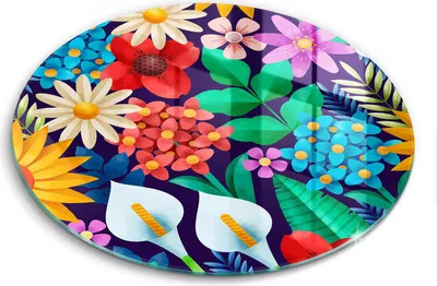 Zdjęcie produktu dla Szklana deska do krojenia - Deska kuchenna - ⌀40 cm – Szkło hartowane – Antypoślizgowa - Ilustracja Łąka Kwiaty