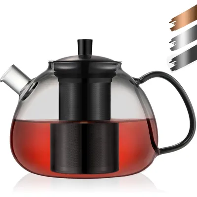 Image de Théière en verre borosilicaté, 1500 ml, noire, avec filtre en acier inoxydable, résistante à la chaleur