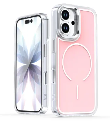 Immagine prodotto di Custodia magnetica per iPhone 16, custodia sottile e trasparente resistente agli urti, compatibile con MagSafe, rosa