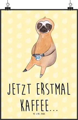 Produktbild von Mr. & Mrs. Panda Bild Faultier Kaffee DIN A2 - Gelb Pastell - Geschenk, drucke, Wandbild, Coffee, Kaffeetasse, Morgenmuffel, Deko Poster, wanddeko, Plakat