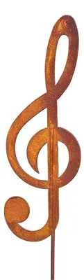 Gartenstab Notenschlüssel aus Metall, Rostoptik, 60 cm