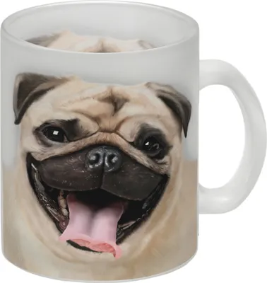 Produktbild von Glas Tasse mit Mops Motiv