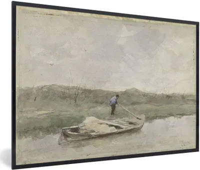 Produktbild von MuchoWow® Gerahmtes Poster Sandbarge - Gemälde von Anton Mauve 90x60 cm - Poster mit Schwarzem Bilderrahmen Wandposter Rahmen Foto Bilder - Fotorahmen - Foto-Plakat