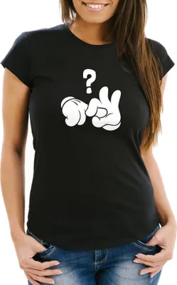 Produktbild von Damen T-Shirt Comic Hände Ficken Bumsen Fragezeichen Fun-Shirt lustiger Aufdruck Moonworks® schwarz 3XL