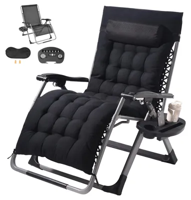 Imagen del producto de Silla reclinable Zero Gravity con cojín grueso y capacidad de carga de 227 kg, ideal para jardín y balcón