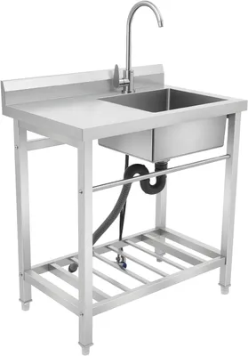 Produktbild von Edelstahl Spültisch, 80 x 55 x 84 cm, freistehende Spüle mit Einzelbecken und 100 kg Tragfähigkeit für gewerbliche Küchen