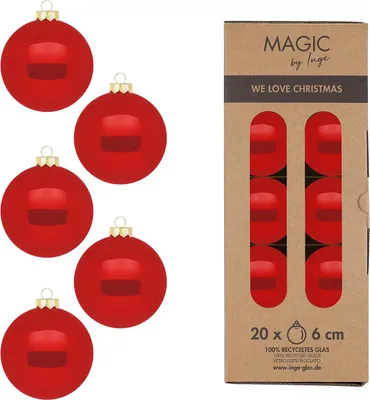 Produktbild von Inge‘s Christmas Decor 13003 P620, Kugel-Weihnachtsschmuck, Glas, Rot, 6 cm, 20 Stück(e), Box