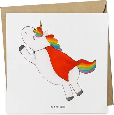 Produktbild von Mr. & Mrs. Panda faltkarte Einhorn Geburtstag - Weiß - Geschenk, Superheld, doppelkarte, anlasskarte, Einhörner, Glückwunschkarte, Klappkarte, Geburtstagsgeschenk