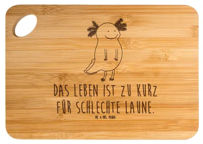 Produktbild von Mr. & Mrs. Panda Brett Axolotl Glücklich - Transparent - Geschenk, Gute Laune, jausenbrett, brotbrett, Frühstücksbrettchen, Lurch, Holzbrett, gut Gelaunt, Lebensfroh