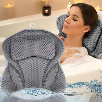 Imagen del producto de Nueva almohada para bañera 4D, con 6 ventosas antideslizantes y soporte para la cabeza