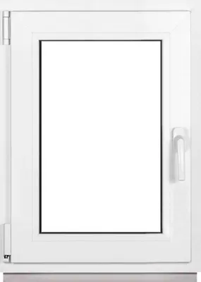 A white plastic window frame with a clear glass pane, shown from the front.