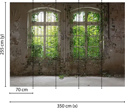 Produktbild von Tadessi Fototapete | Fenster | 3.50 m x 2.55 m | Grün | Grau | Wandbild | Digitaldruck