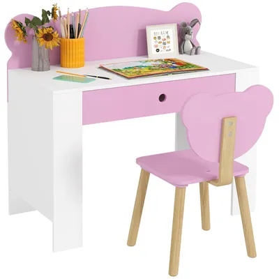 Produktbild von AIYAPLAY Kinderschreibtisch Set mit Tischplatte & Schublade Rosa