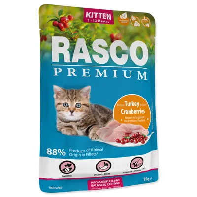 Zdjęcie produktu dla Saszetka Rasco Premium Kitten indyk z żurawiną 85g