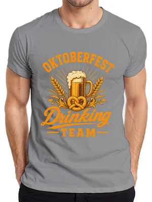 Productafbeelding van , drinkteam, bier, pretzel, Beieren, Wiesn, lederhosen, vrijgezellenfeest, heren T-shirt, grijs, maat S