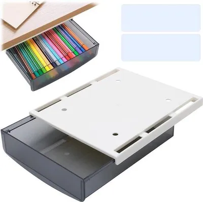 Produktbild von Unyqoos® Untertisch-Schublade, selbstklebend, ABS, Grau, 21 x 18 x 4,5 cm – unsichtbarer Organizer für Büro & Zuhause