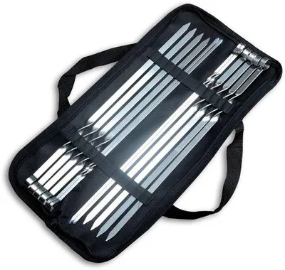 Produktbild von Set aus 12 Edelstahl Grillspießen mit Transporttasche | 40 cm Grillspieße | Edelstahl Grillspieße | Grillspieße für das Grillen über dem Lagerfeuer | Grillen | Grillzubehör