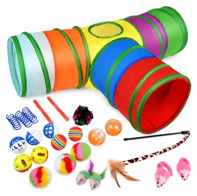 Productafbeelding van Purlov 27851 Set van 24 kattenspeeltjes met een tunnel van 80 cm, XXL