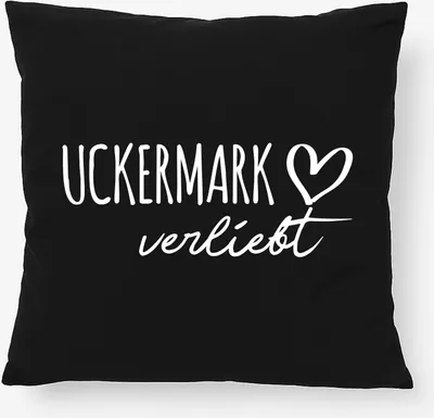 Produktbild von Huuraa Kissen Uckermark verliebt 40x40cm mit Füllung Black Baumwolle Dekokissen Geschenkidee