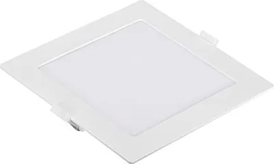 A square white LED panel light is shown from a diagonal angle against a white background.
