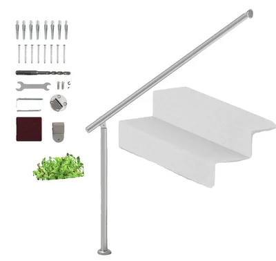 Image de Mains courantes VEVOR pour escaliers extérieurs, 47,3 pouces/120 cm kit de balustrade de terrasse pour montage mural et au sol, balustrade pour escaliers extérieurs avec kit d'installation, mains courantes pour personnes âgées, balustrade de véranda et kit de balustrade de terrasse, argenté