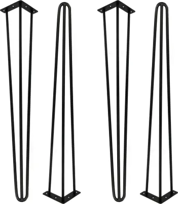 Zdjęcie produktu dla Zestaw nóg Hairpin - 4 metalowe nogi w stylu loft, czarne matowe, wysokość 71 cm, idealne do stolików kawowych, nowoczesny design, w zestawie śruby ułatwiające montaż.