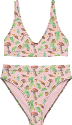 Produktbild von Mr. & Mrs. Panda Bikini Waldträume Design Größe XXL - Weiß - Geschenk, Eiche, Laub, Bademode, Bikinihose, 2er Set, Aquarell, Pilze, High Waist, Zweiteiler, Wald, Blätter